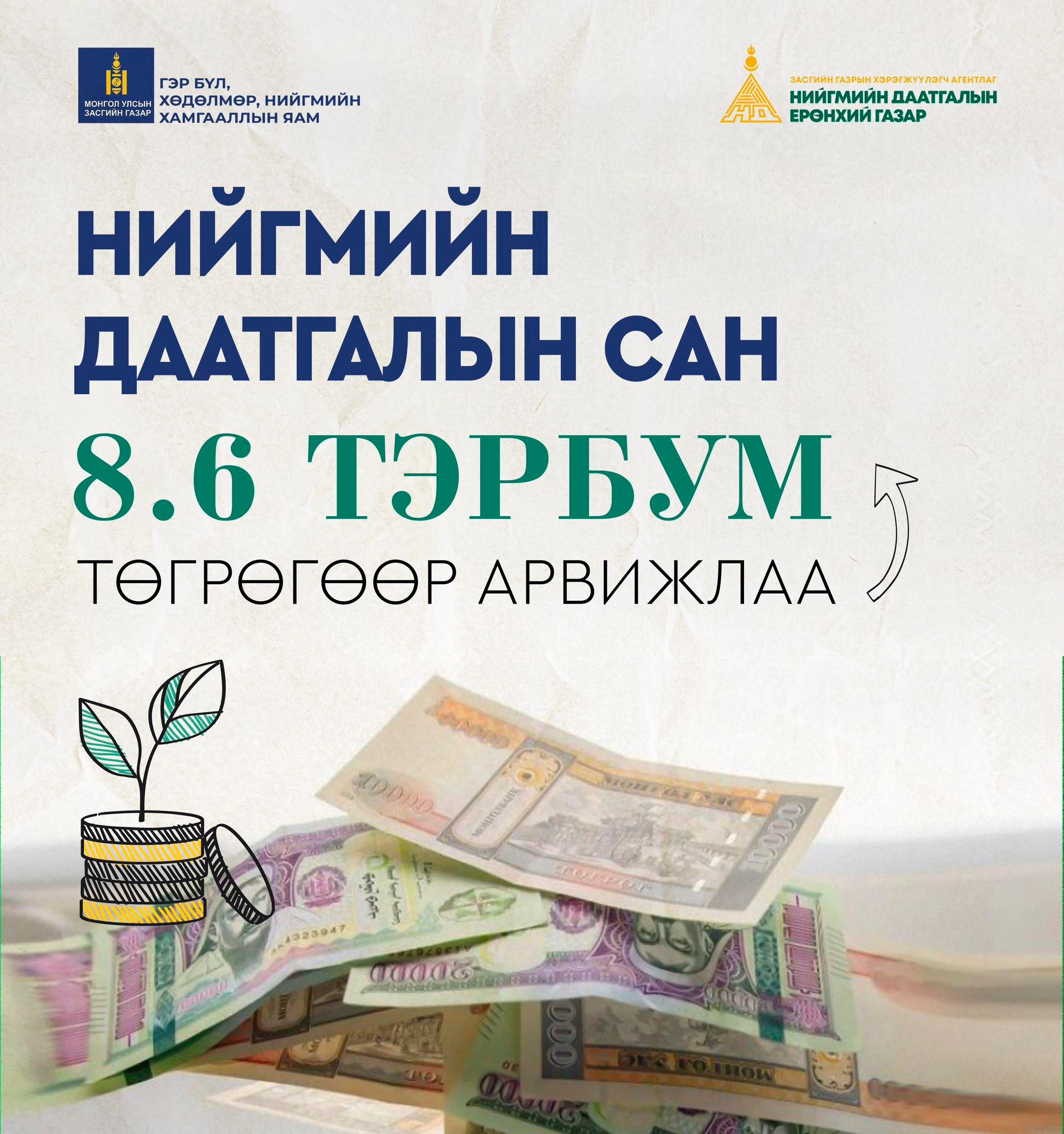 НИЙГМИЙН ДААТГАЛЫН САНГИЙН ХӨРӨНГӨ 8.6 ТЭРБУМ ТӨГРӨГӨӨР ДАХИН АРВИЖЛАА
